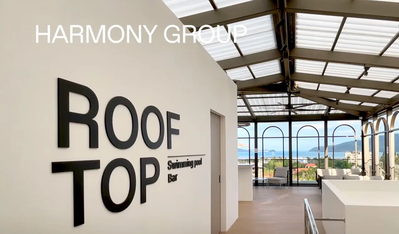Rooftop bar sign on the roof level — Harmony, Nai Harn