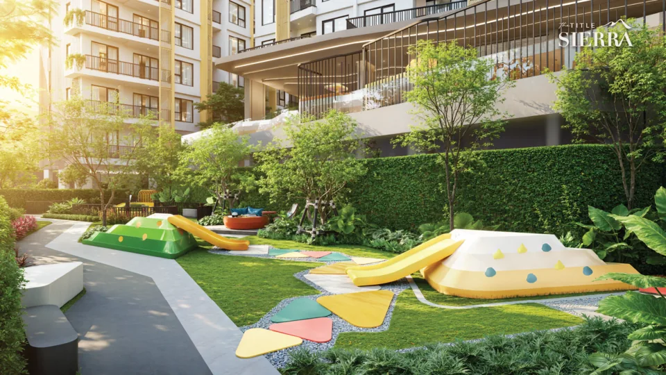 Kids playground with slides in the courtyard — The Title Sierra, Bang Tao