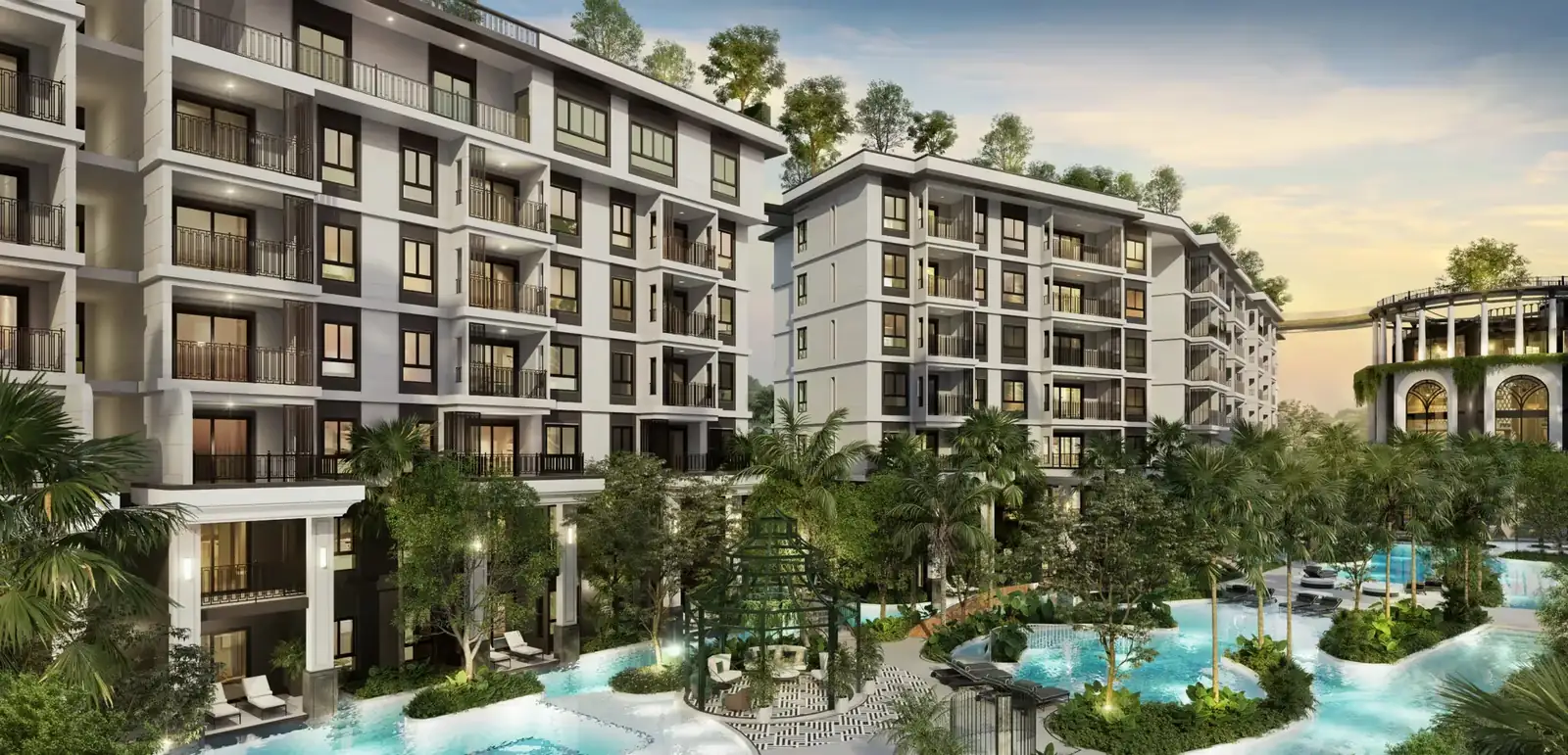 Lagoon pool between the buildings, aerial view — The Title Heritage, Bang Tao