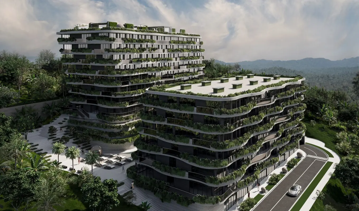 Buildings of the complex from the road — Sunny Moon Phuket, Nai Harn