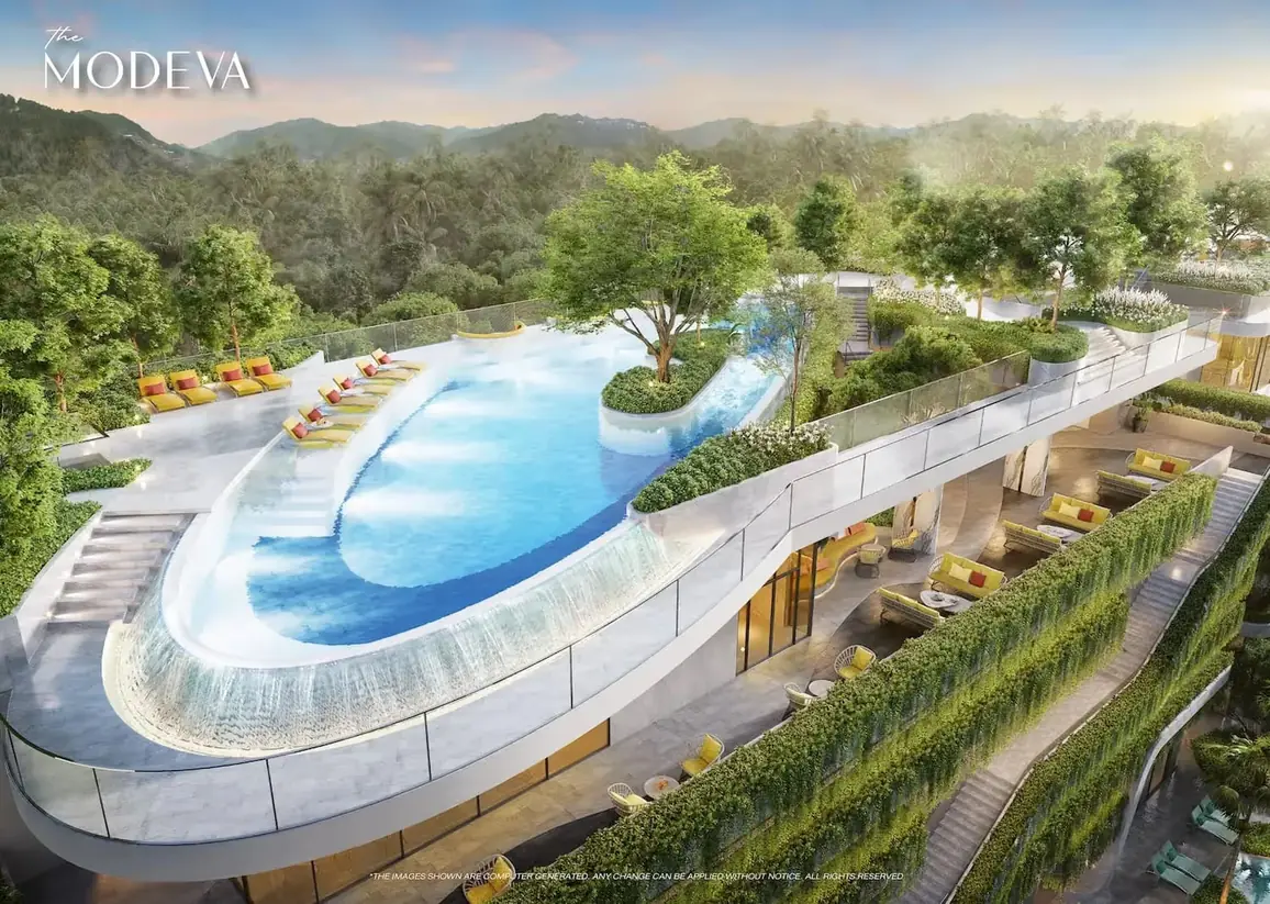 Rooftop pool of the building, aerial view — The Title Modeva, Bang Tao