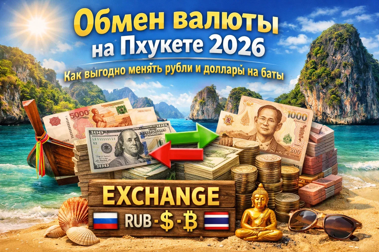 Обмен валюты на Пхукете 2026: Как выгодно менять рубли и доллары на баты