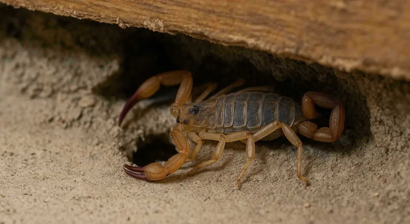A scorpion hiding in a wall void