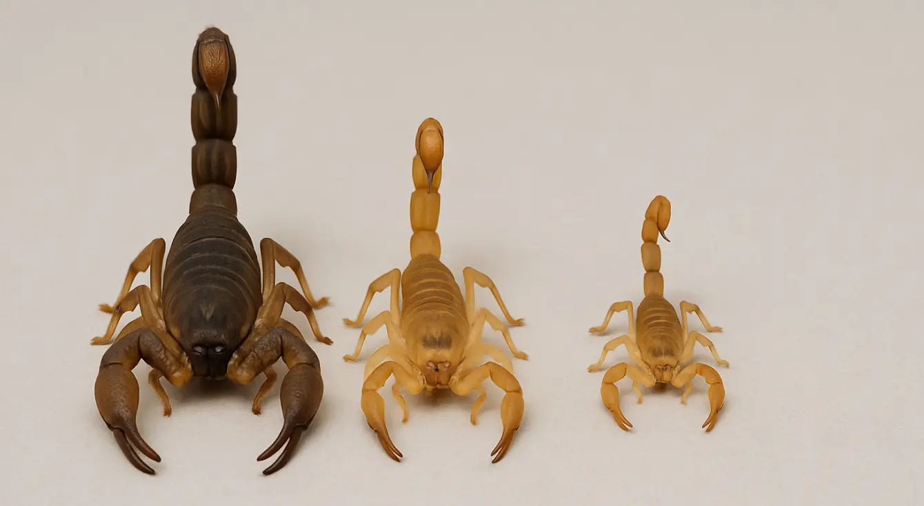 various scorpion species compared side by side