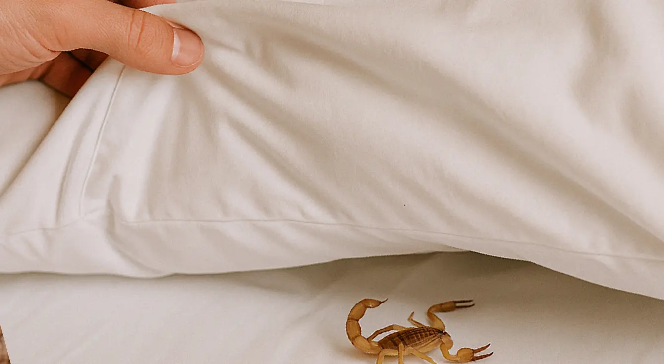hotel bed with scorpion