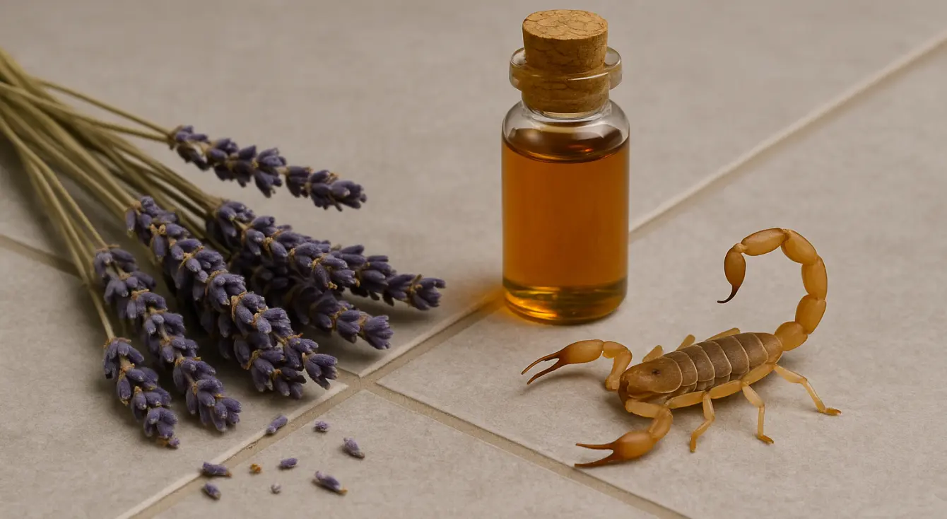 lavender and oils near a scorpion