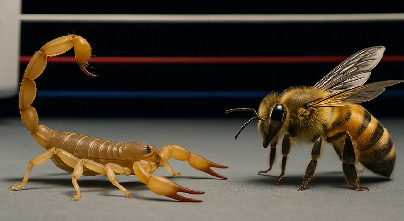 scorpion versus bee in boxing ring