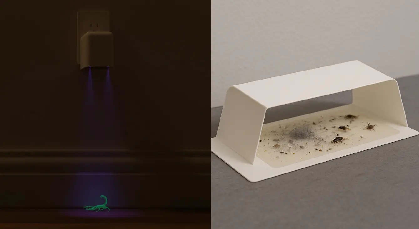 Scorpion Detector and sticky trap side by side