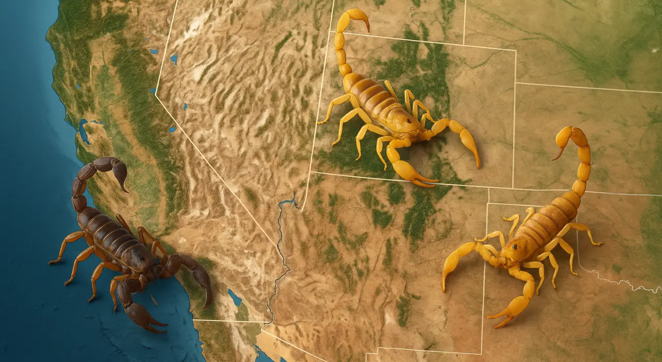 scorpions on a map of the southwestern United States