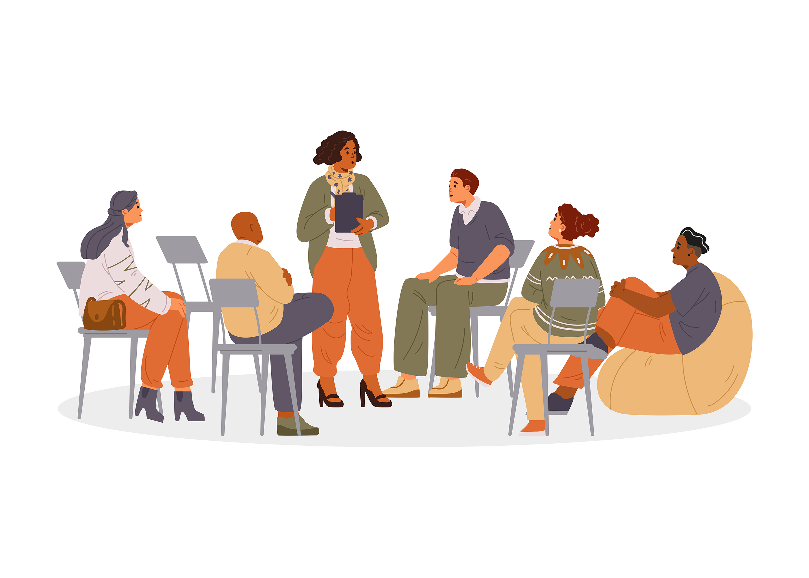 Large key hole illustration with people making decisions. 