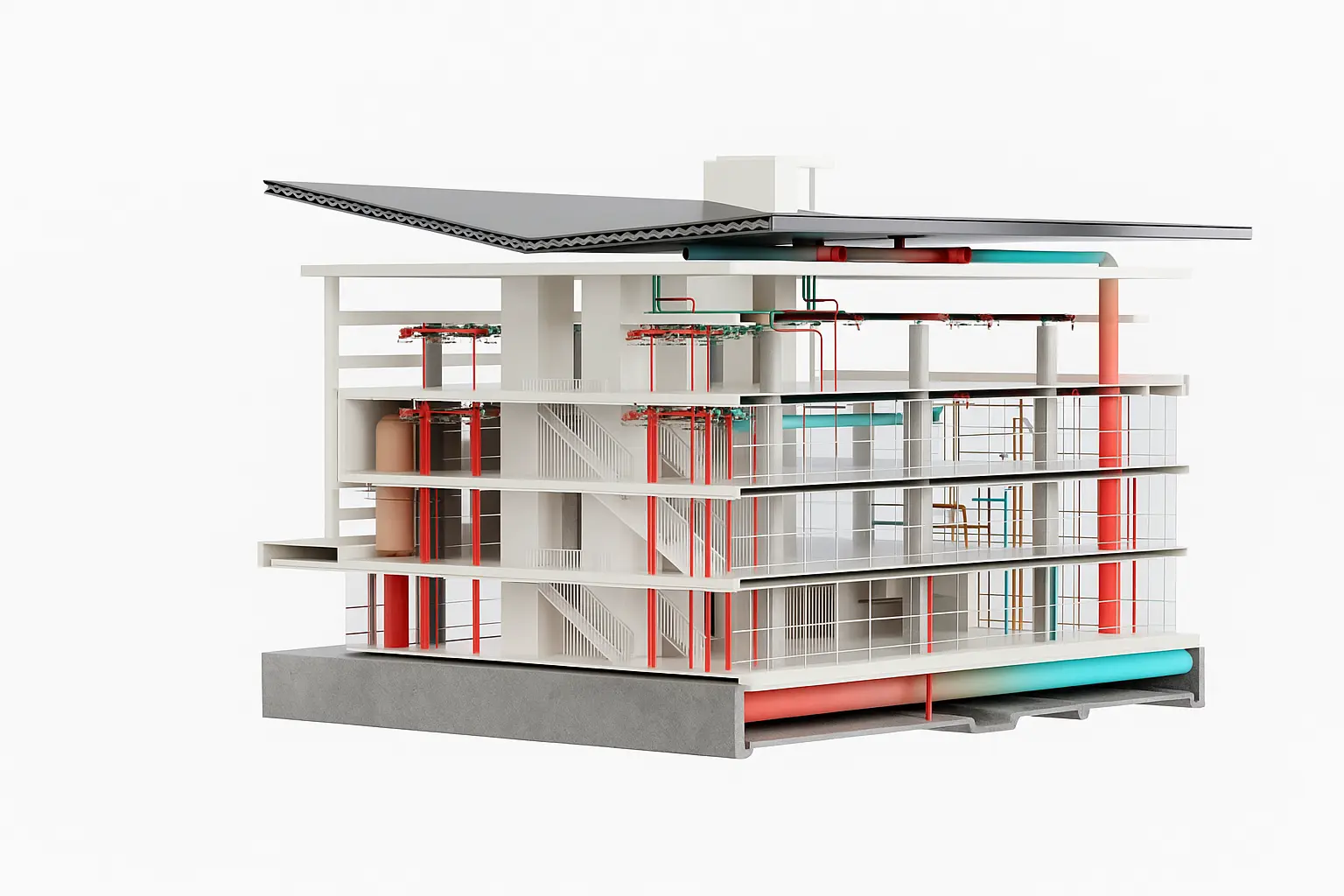 Planung & Energieberatung (TGA) Gebäude Querschnitt Illustration