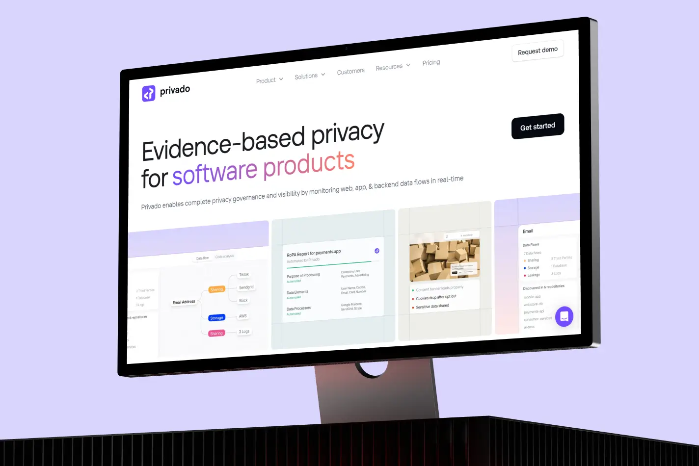 An earlier version of the privado.ai homepage on a desktop monitor