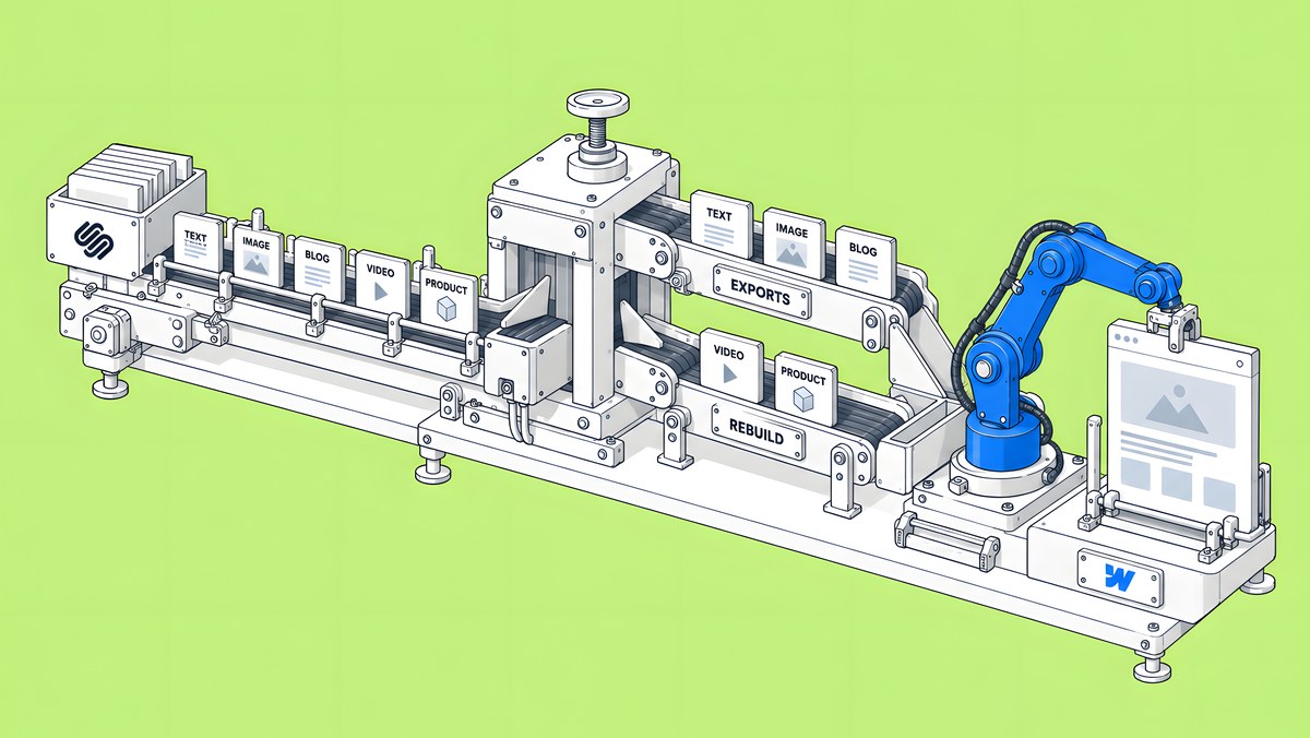Isometric illustration for: How Do You Prepare a Squarespace Site for a Move to Webflow?
