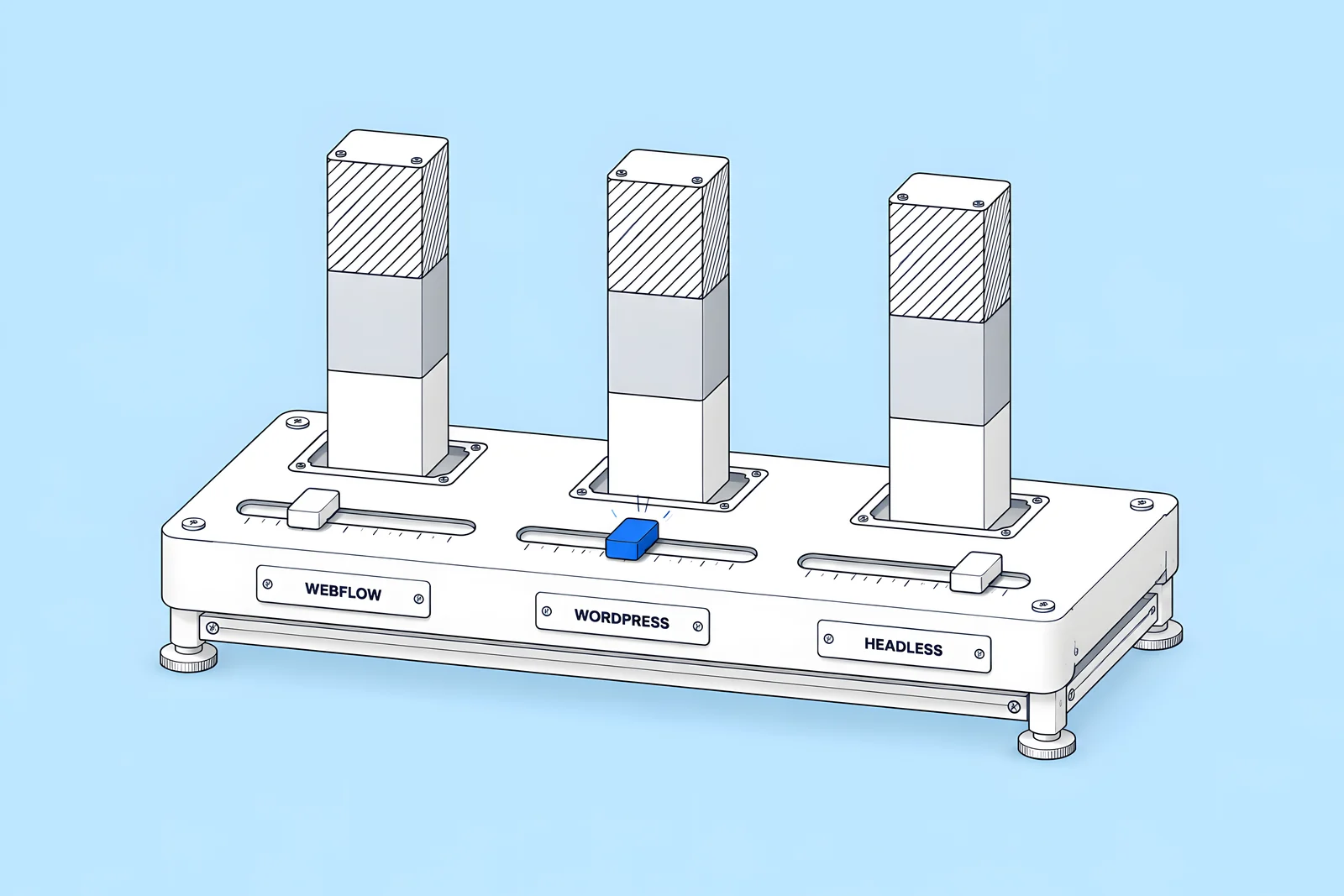 Three bars on a plinth with an adjustable slider at the base of each bar.