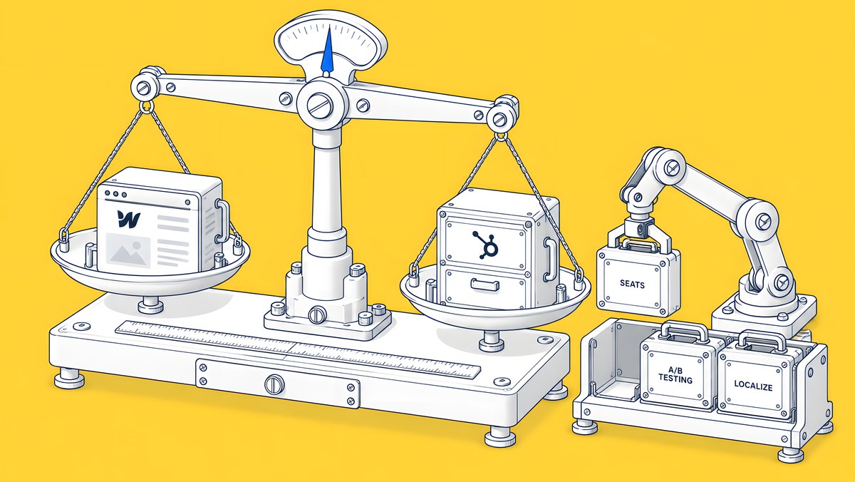 Isometric illustration for: Webflow vs HubSpot Content Hub: What Does Each Cost for a B2B Website?