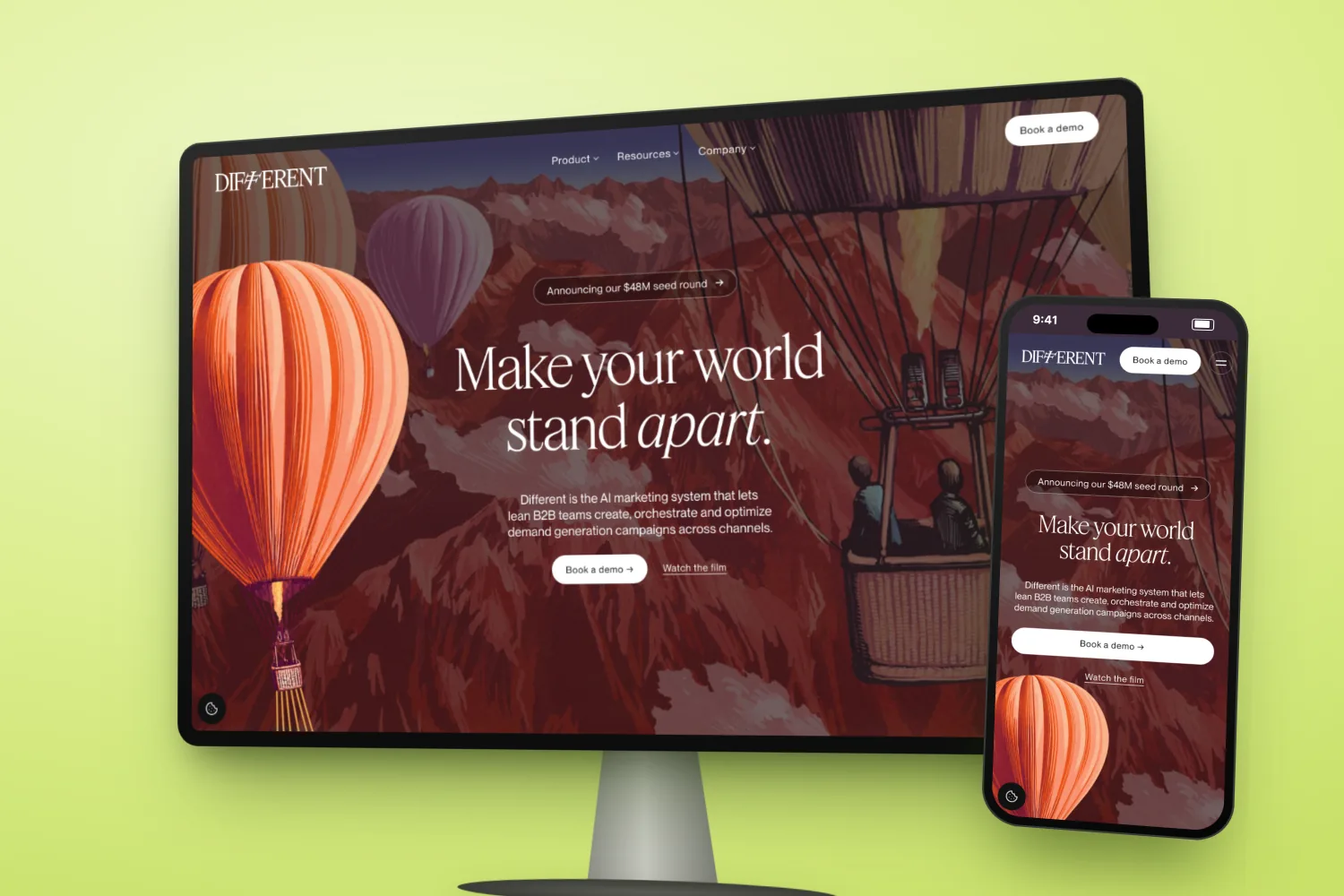 The different.ai homepage on a desktop screen and a phone