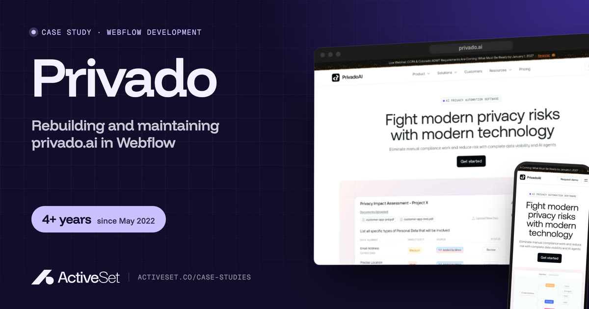 Privado case study by ActiveSet: the privado.ai homepage on desktop and phone