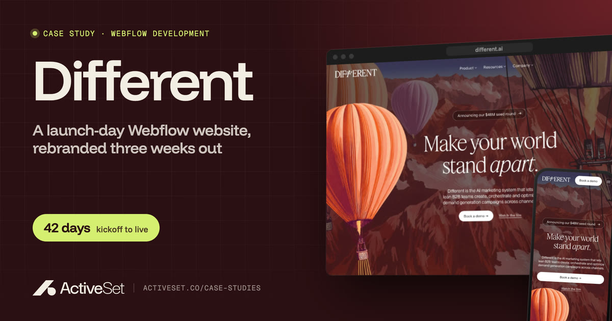 Different case study by ActiveSet: the different.ai homepage on desktop and phone