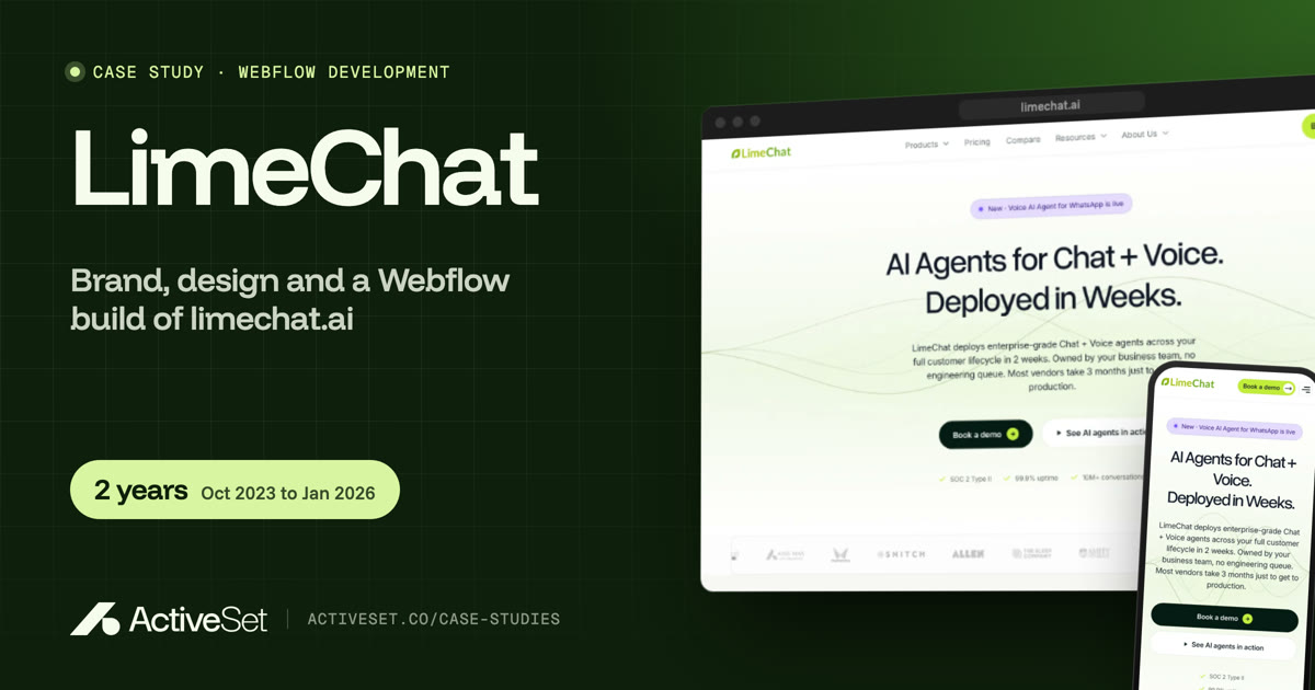 LimeChat case study by ActiveSet: the limechat.ai homepage on desktop
