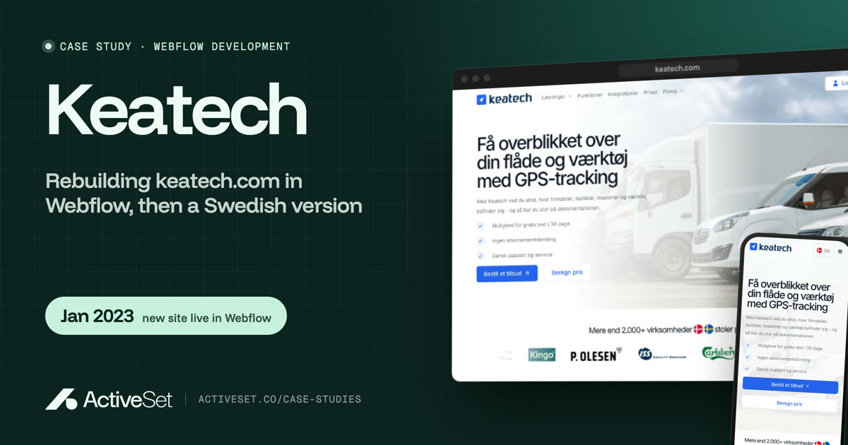 Keatech case study by ActiveSet: the keatech.com homepage on desktop, from the Webflow site in November 2024