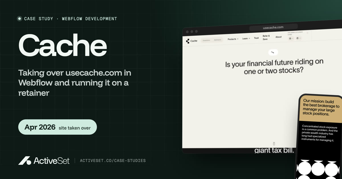 Cache case study by ActiveSet: the usecache.com homepage on desktop
