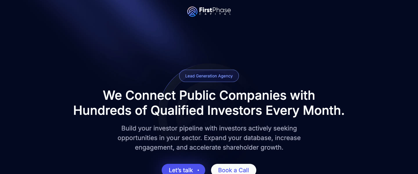 Homepage of FirstPhase Capital, a live Webflow site credited to Pixeto