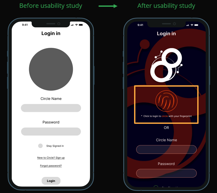 Image (1) - Final design of Circle App highlighting design changes