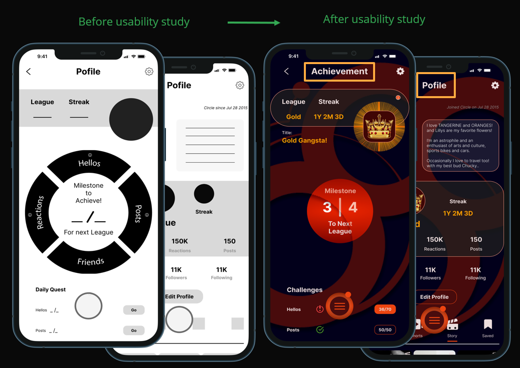 Image (2) - Final Design of Circle App highlighting changes after Usability Study