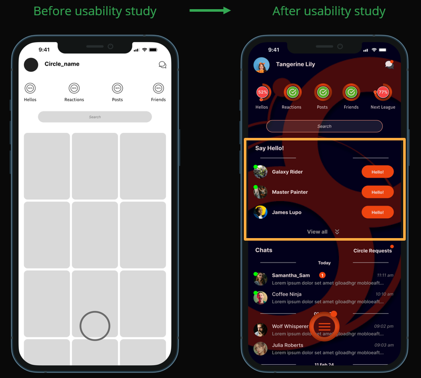 Image (7) - Final Design of Circle App highlighting changes after Usability Study