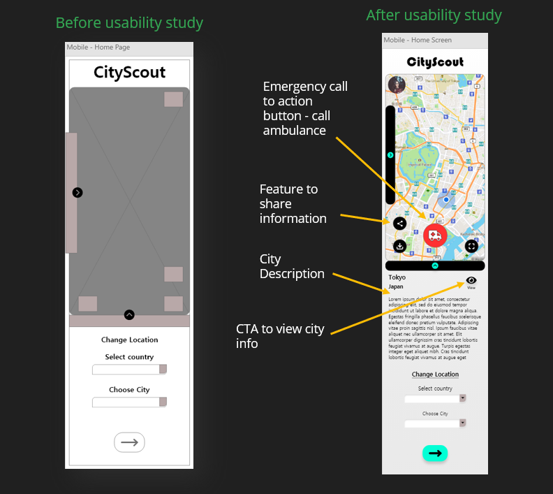 Image (1) - Final design of CityScout Mobile App highlighting design changes