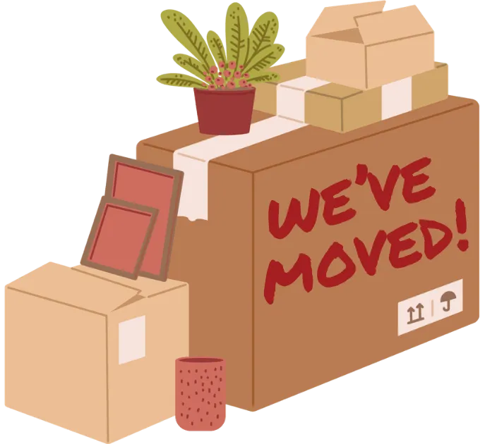 We've moved - moving boxes illustration