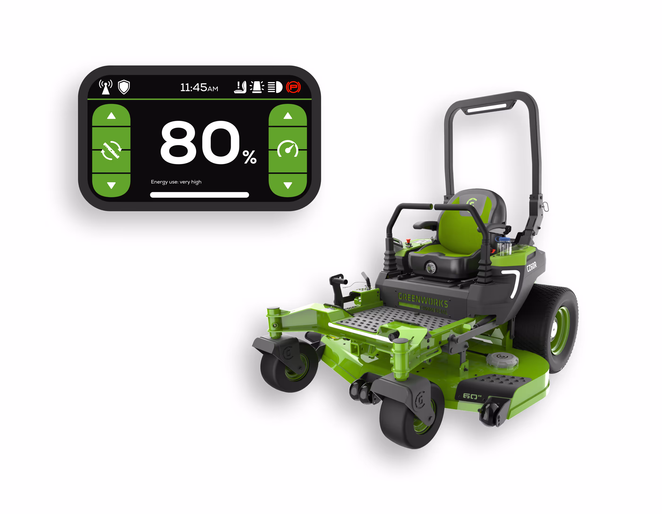 Greenworks Commercial OptimusZ GUI image featured in parallax effect section on Balto Studio’s home screen