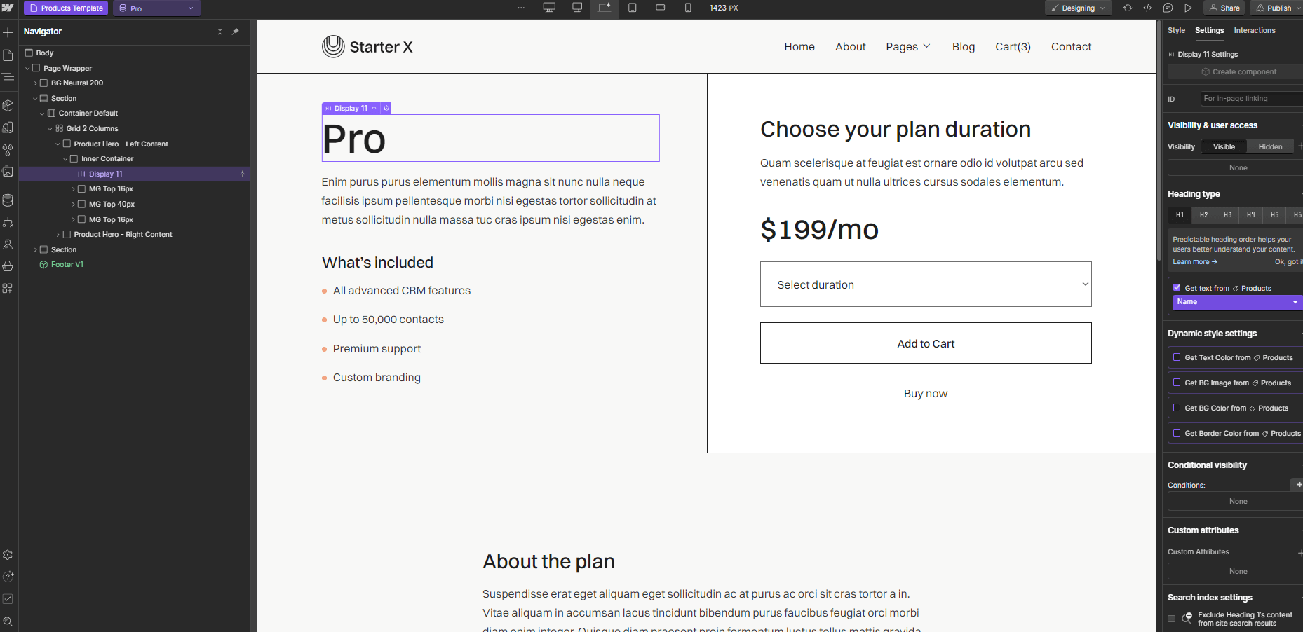 Ecommerce Page - Starter X Webflow Template