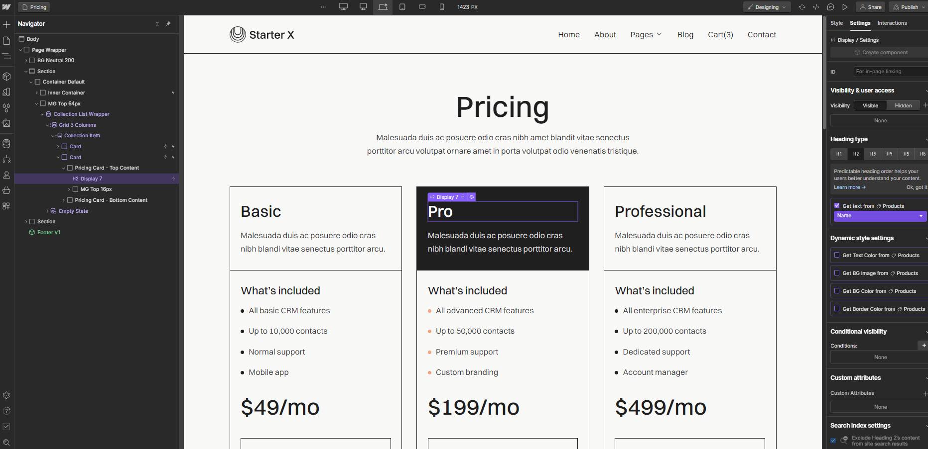 Ecommerce Content - Starter X Webflow Template