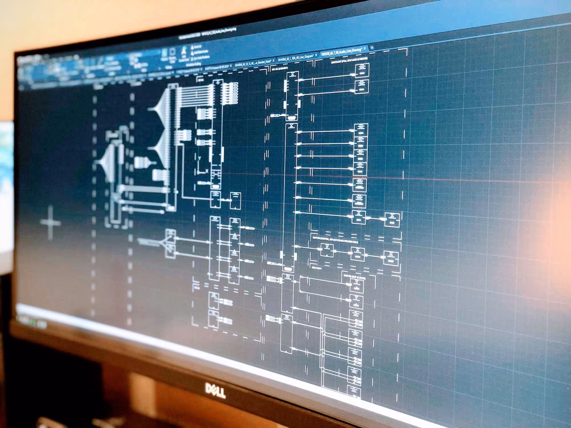 AV system design blueprint displayed on computer screen