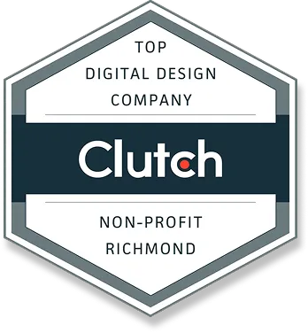 Hexagonal badge stating Top Digital Design Company, Clutch, Non-Profit Richmond.