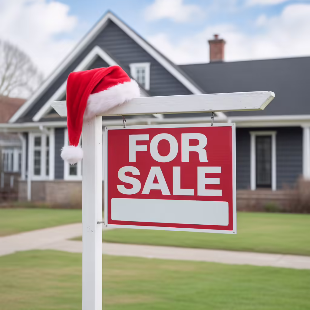 Real Estate "For Sale" Sign With A Santa Hat