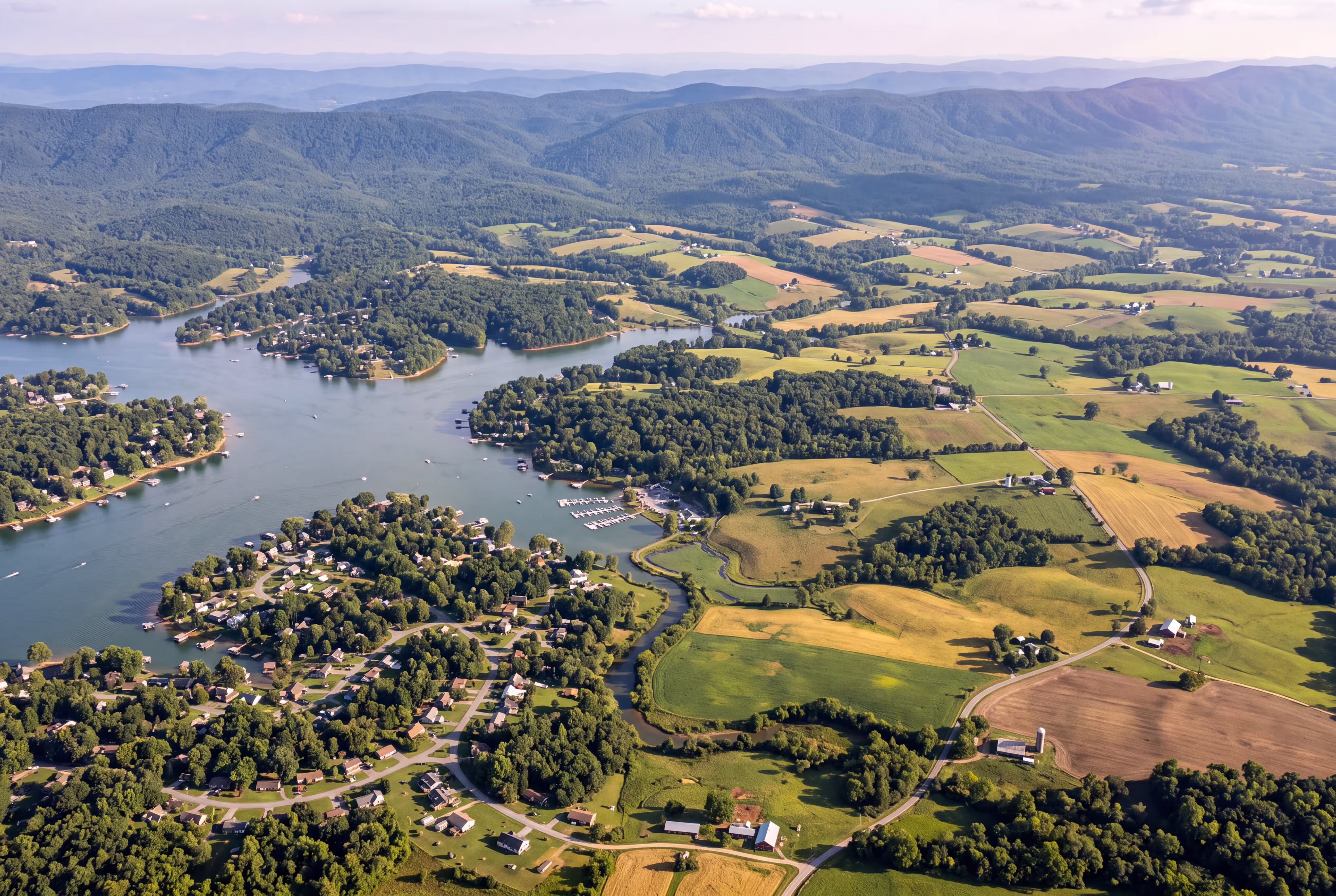 Aerial of Rural Virginia and Lake Communities