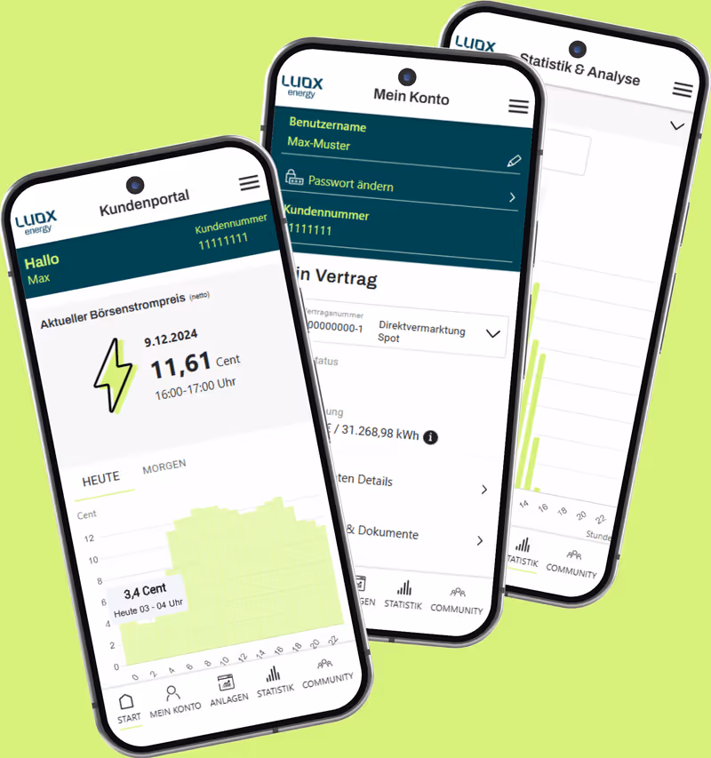 Abbildung der LUOX App auf drei Smartphones