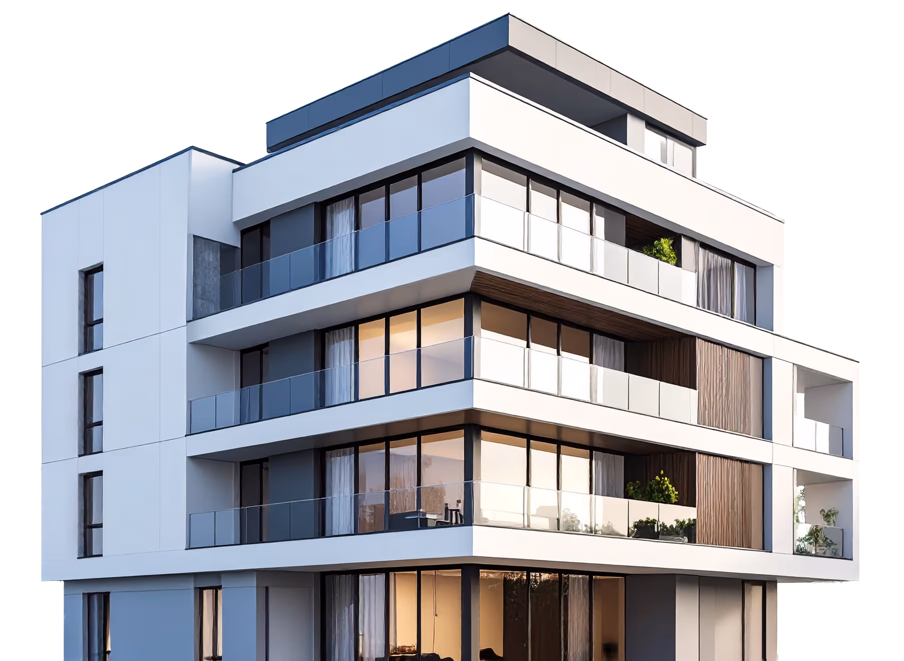 An image of a modern multi-story apartment building.
