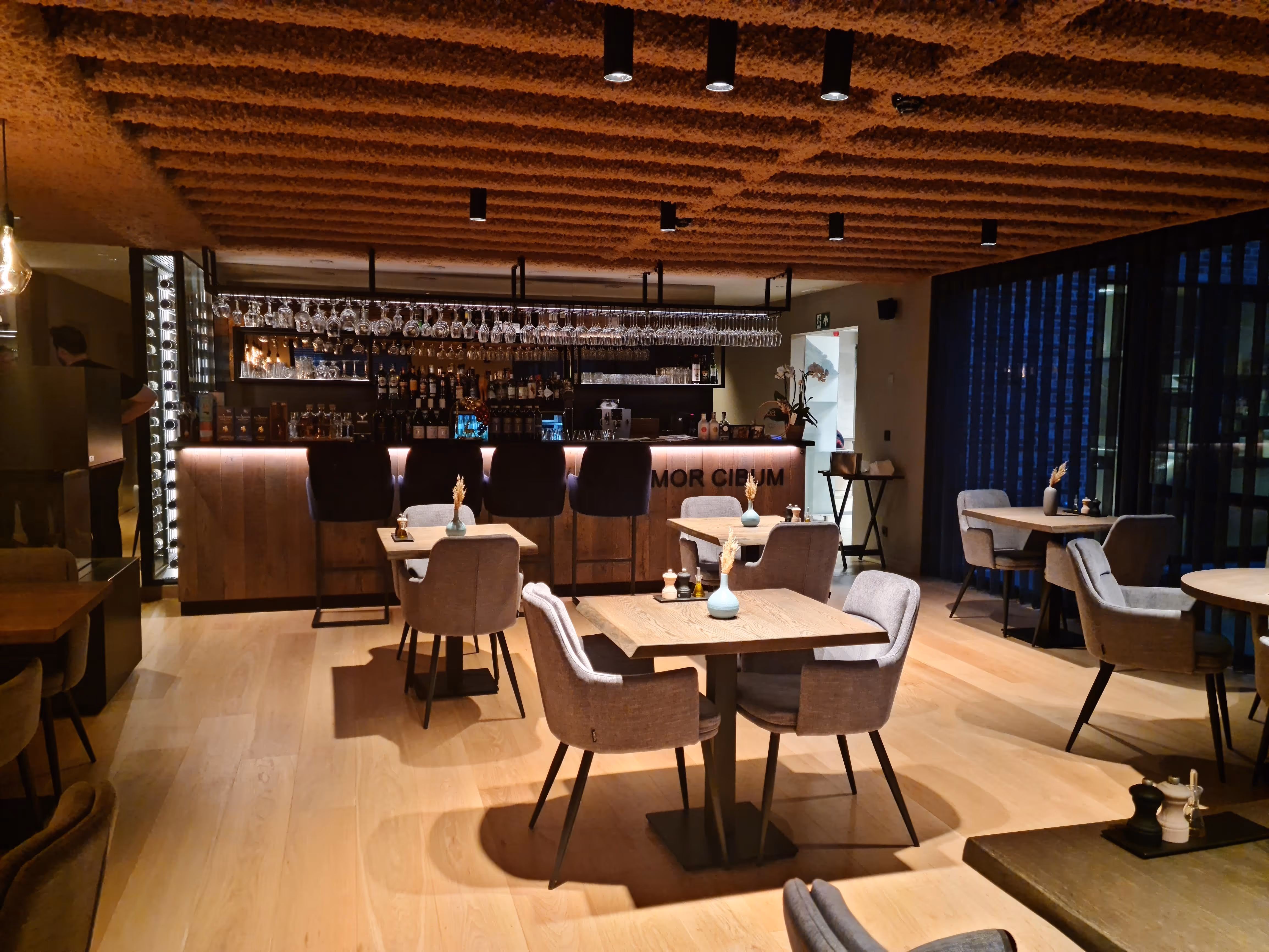 acousticly treated ceiling in restaurant