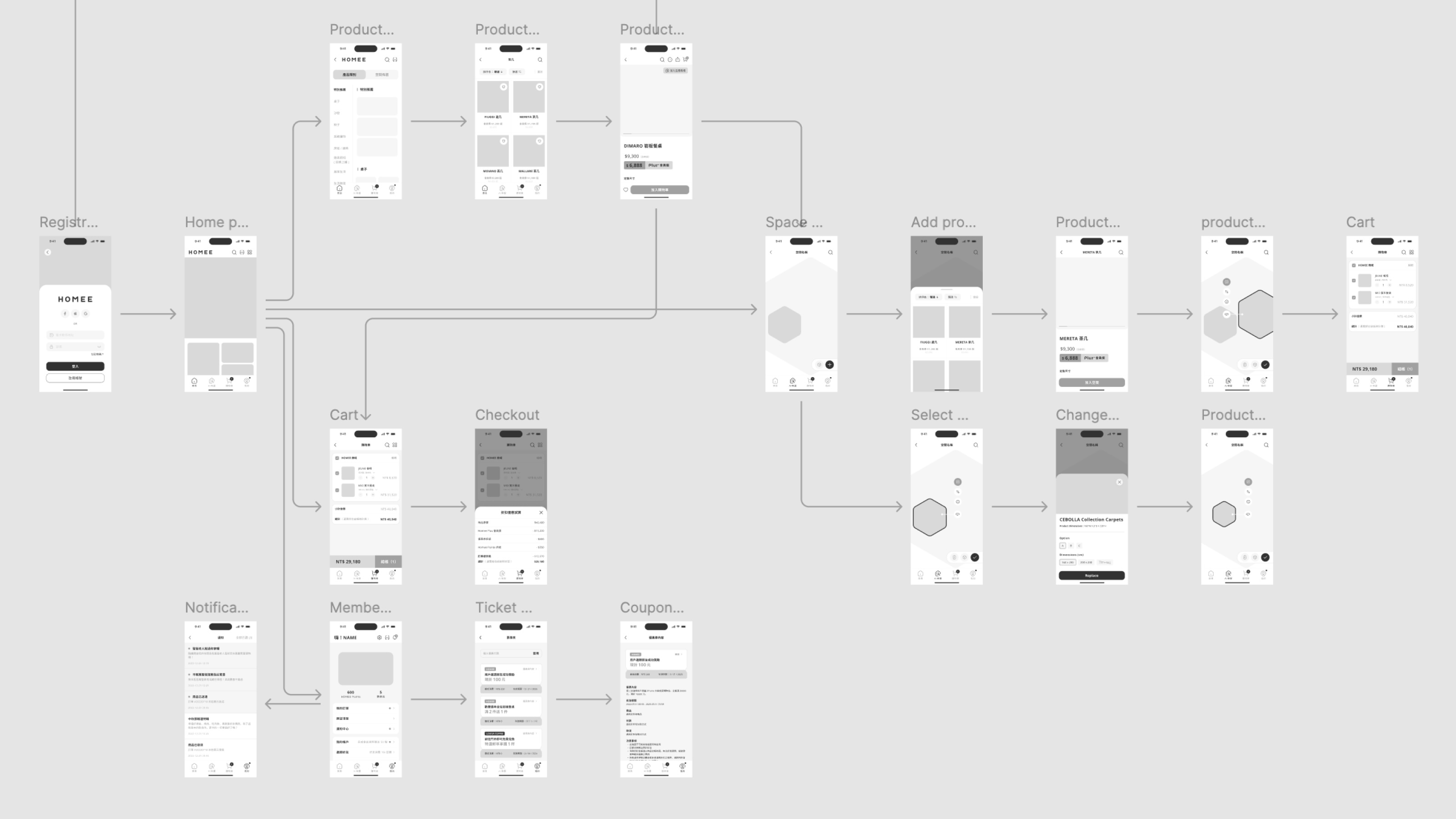 HOMEE App Wireframes