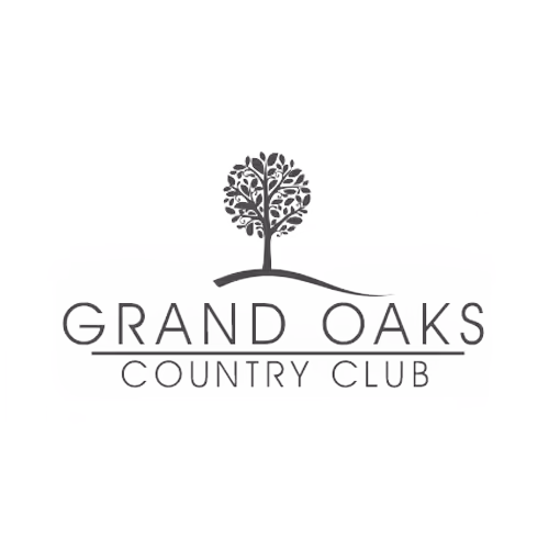 Logo of Grand Oaks Country Club featuring a stylized oak tree above the text.