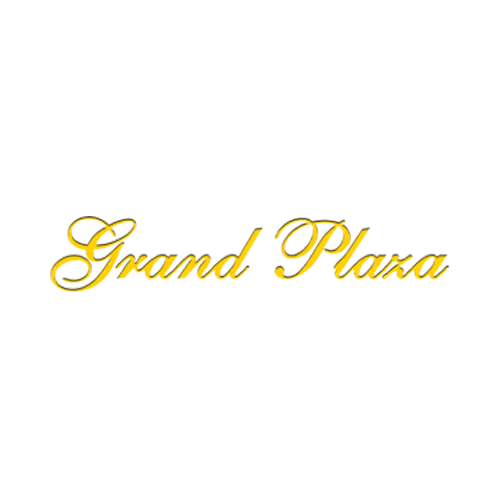 Grand Plaza in elegant gold script font.