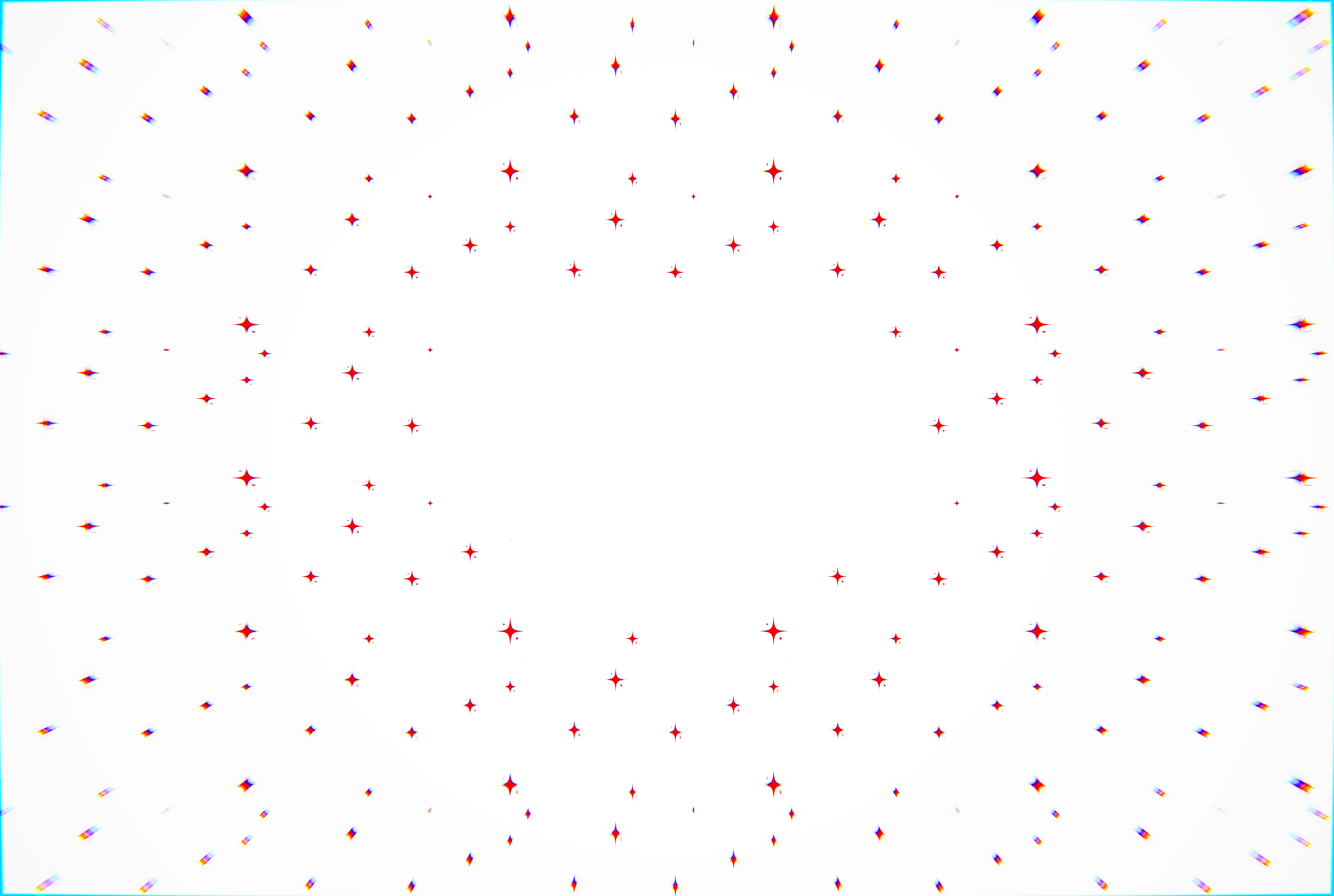 White background with scattered small red star-like sparkles creating a subtle circular pattern.