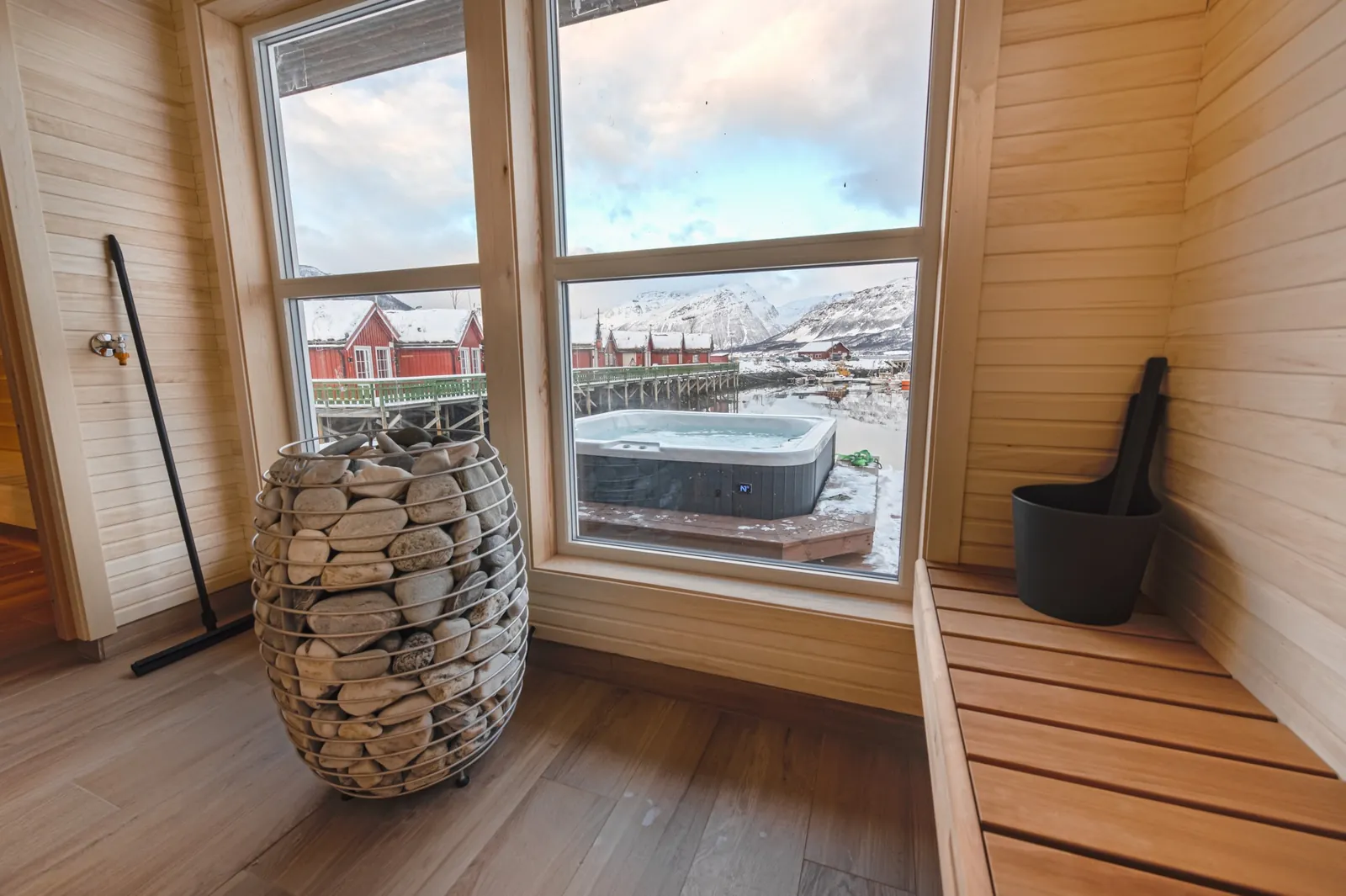 view from sauna into fjord