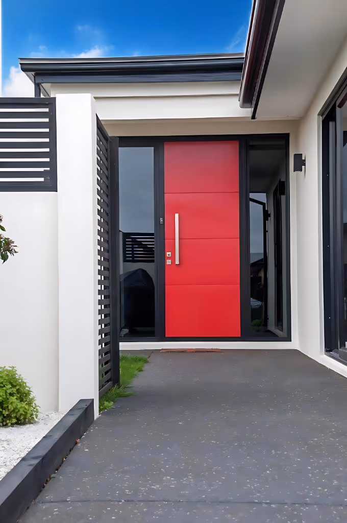 Windows and red Door