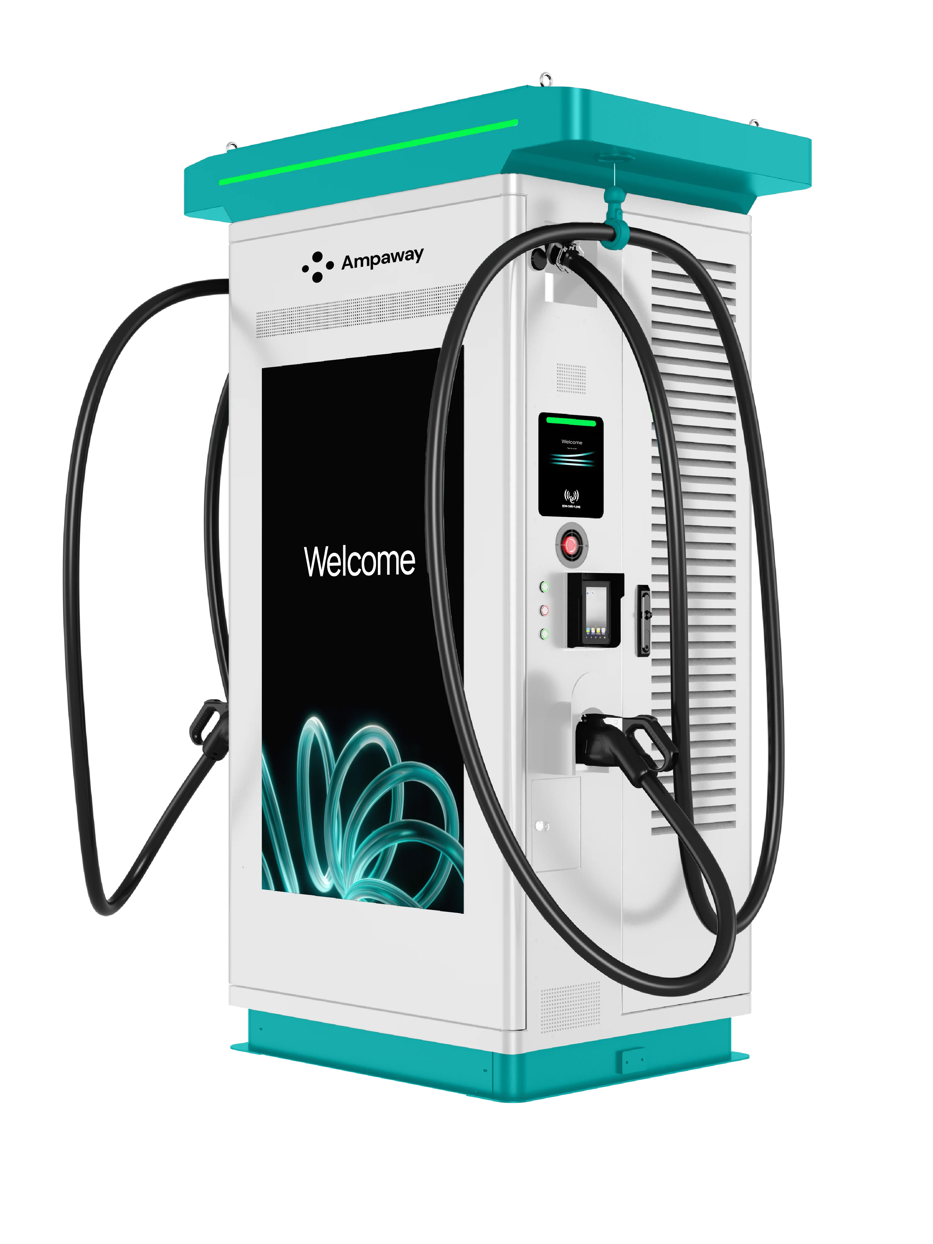 AMP MAX Plus Level 3 EV charger, angled view