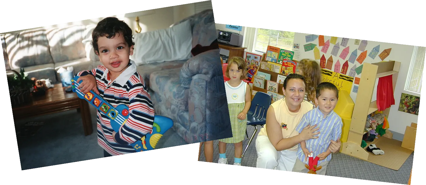 Two photographs of children in classrooms