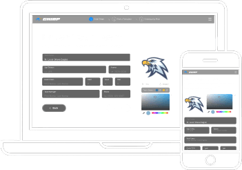 Image of a laptop and phone with a form-entry on screen, to enter your team information.